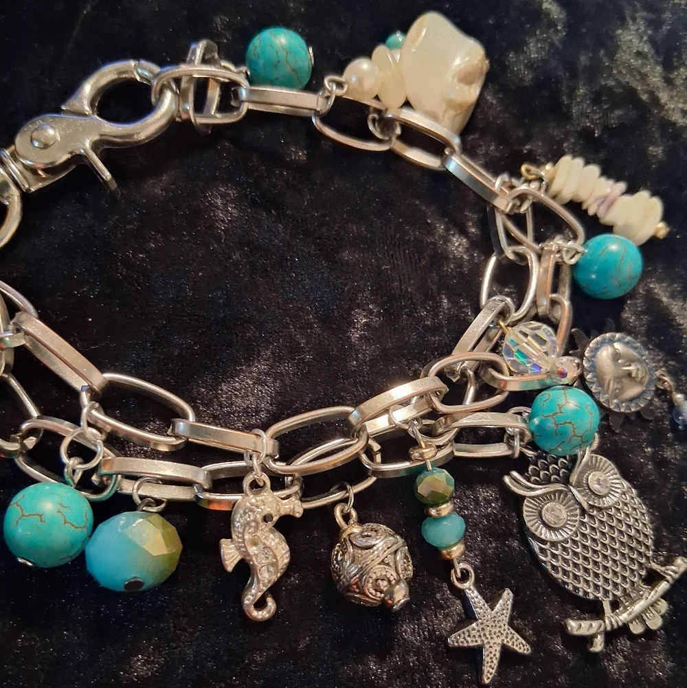 Turquoise Charm Owl Bracelet - Women Jewelry Extendable Sz 7 To 9